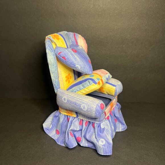 VTG 1998 Dritz Collectible Blue Stripes & Dots Pincushion Chair w/ Heart Pillo - Picture 9 of 10